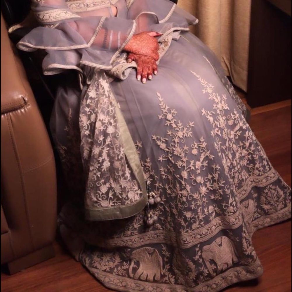Grey and white embroidered Lehnga